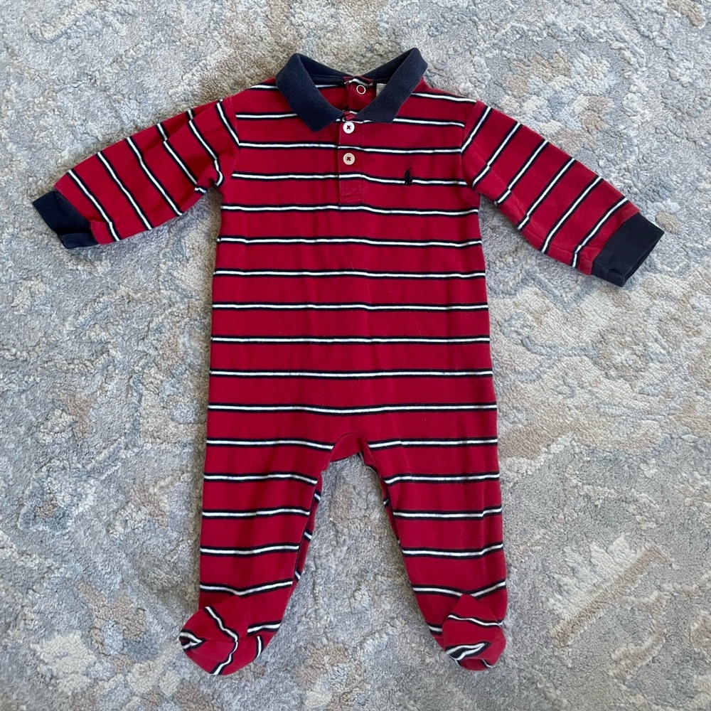 Ralph Lauren Infant baby striped polo footie, size 6-9M